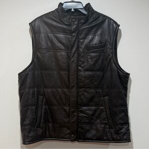 CREMIEUX Lambskin Leather Zip Up Brown Vest Pockets Men Size XXL Classic Luxury